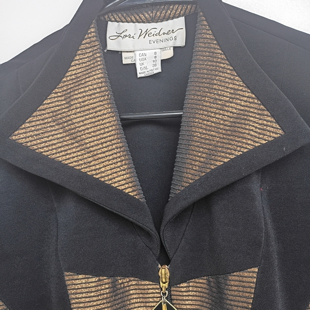 Vintage Black Jacket with Bronze Mesh Accents - Women's Tailored Zip Blazer - Picture 6 of 12